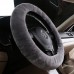 MLOVESIE Universal Warm Winter Genuine Wool Sheepskin Car Steering Wheel Cover Cushion Protector for 35cm-43cm Steering Wheel in Diameter,Grey