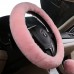 MLOVESIE Universal Warm Winter Genuine Wool Sheepskin Car Steering Wheel Cover Cushion Protector for 35cm-43cm Steering Wheel in Diameter,Pink